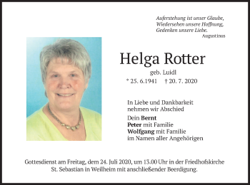 Todesanzeige von Helga Rotter von merkurtz