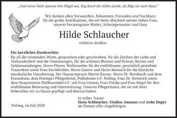 Todesanzeige von Hilde Schlaucher von merkurtz