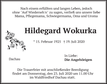 Todesanzeige von Hildegard Wokurka von merkurtz