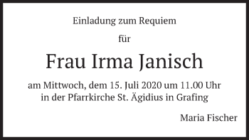 Todesanzeige von Irma Janisch von merkurtz