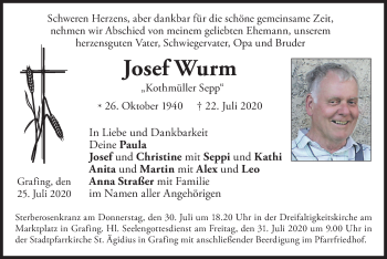 Todesanzeige von Josef Wurm von merkurtz