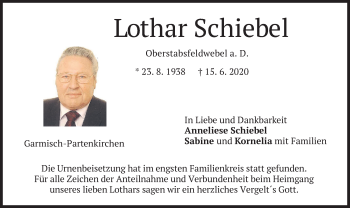 Todesanzeige von Lothar Schiebel von merkurtz