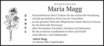 Todesanzeige von Maria Magg von merkurtz