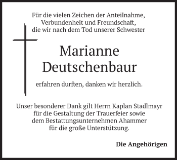 Todesanzeige von Marianne Deutschenbaur von merkurtz