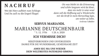 Todesanzeige von Marianne Deutschenbaur von merkurtz