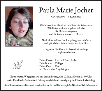 Todesanzeige von Paula Marie Jocher von merkurtz