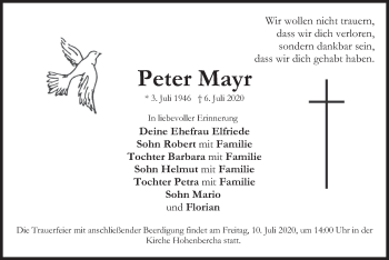 Todesanzeige von Peter Mayr von merkurtz
