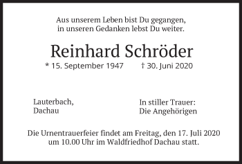 Todesanzeige von Reinhard Schröder von merkurtz