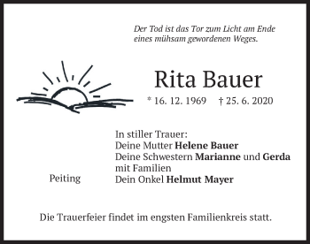 Todesanzeige von Rita Bauer von merkurtz