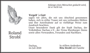 Todesanzeige von Roland Strobl von merkurtz