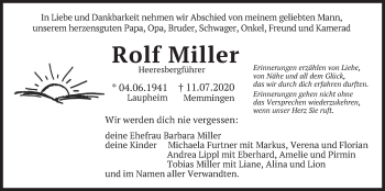 Todesanzeige von Rolf Miller von merkurtz