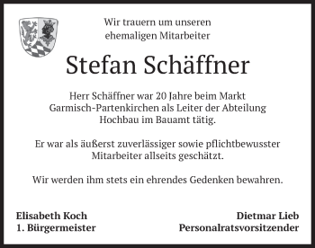 Todesanzeige von Stefan Schäffner von merkurtz