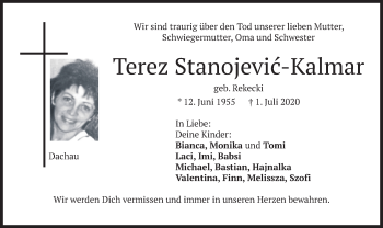 Todesanzeige von Terez Stanojevic-Kalmar von merkurtz