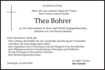 Todesanzeige von Thea Bohrer von merkurtz