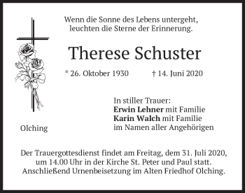 Todesanzeige von Therese Schuster von merkurtz