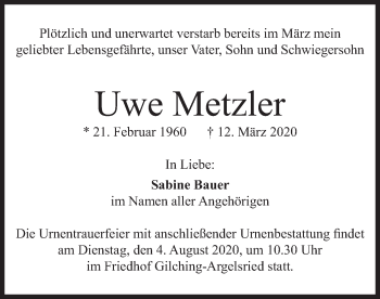 Todesanzeige von Uwe Metzler von merkurtz