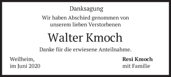 Todesanzeige von Walter Kmoch von merkurtz