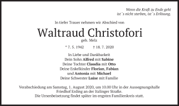 Todesanzeige von Waltraud Christofori von merkurtz