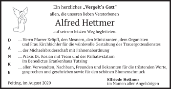 Todesanzeige von Alfred Hettmer von merkurtz