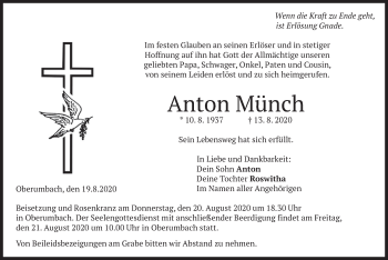 Todesanzeige von Anton Münch von merkurtz