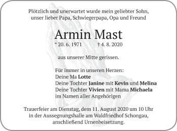 Todesanzeige von Armin Mast von merkurtz