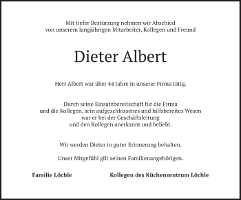Todesanzeige von Dieter Albert von merkurtz
