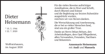 Todesanzeige von Dieter Heinemann von merkurtz