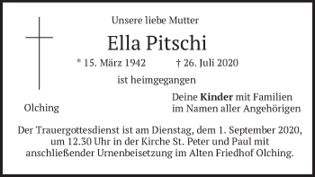 Todesanzeige von Ella Pitschi von merkurtz