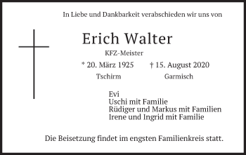 Todesanzeige von Erich Walter von merkurtz