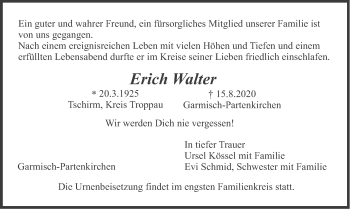 Todesanzeige von Erich Walter von merkurtz