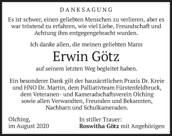 Todesanzeige von Erwin Götz von merkurtz