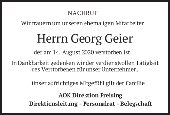 Todesanzeige von Georg Geier von merkurtz