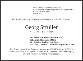 Todesanzeige von Georg Struller von merkurtz