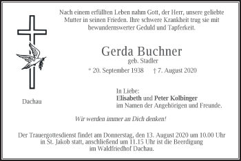 Todesanzeige von Gerda Buchner von merkurtz