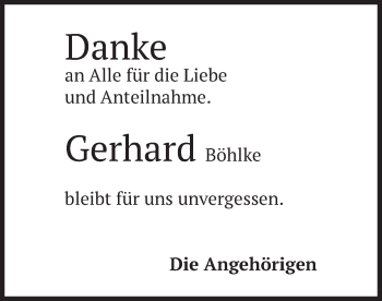 Todesanzeige von Gerhard Böhlke von merkurtz