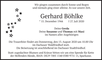 Todesanzeige von Gerhard Böhlke von merkurtz