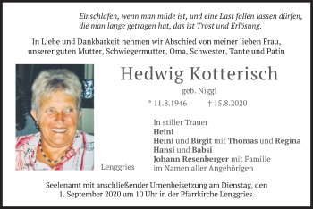 Todesanzeige von Hedwig Kotterisch von merkurtz