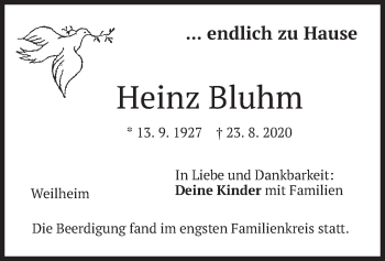 Todesanzeige von Heinz Bluhm von merkurtz
