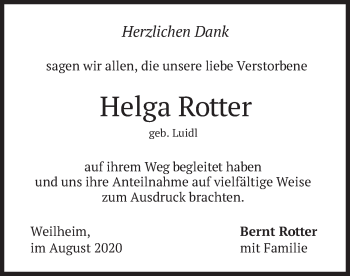Todesanzeige von Helga Rotter von merkurtz