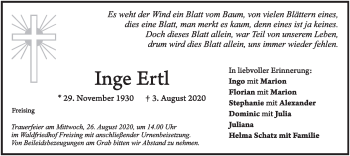 Todesanzeige von Inge Ertl von merkurtz