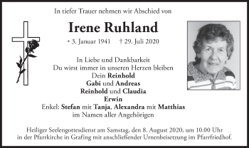 Todesanzeige von Irene Ruhland von merkurtz