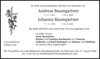 Todesanzeige von Johanna und Andreas Baumgartner von merkurtz