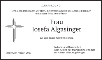 Todesanzeige von Josefa Algasinger von merkurtz