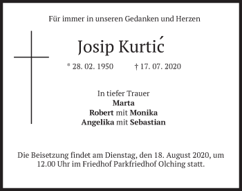 Todesanzeige von Josip Kurtic von merkurtz
