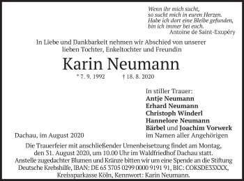 Todesanzeige von Karin Neumann von merkurtz