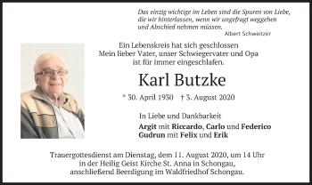 Todesanzeige von Karl Butzke von merkurtz
