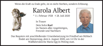 Todesanzeige von Karola Albert von merkurtz