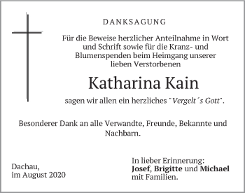 Todesanzeige von Katharina Kain von merkurtz