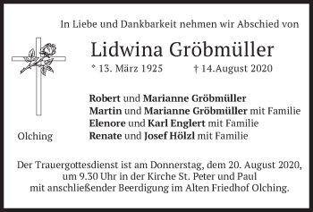 Todesanzeige von Lidwina Gröbmüller von merkurtz