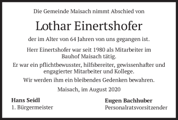 Todesanzeige von Lothar Einertshofer von merkurtz